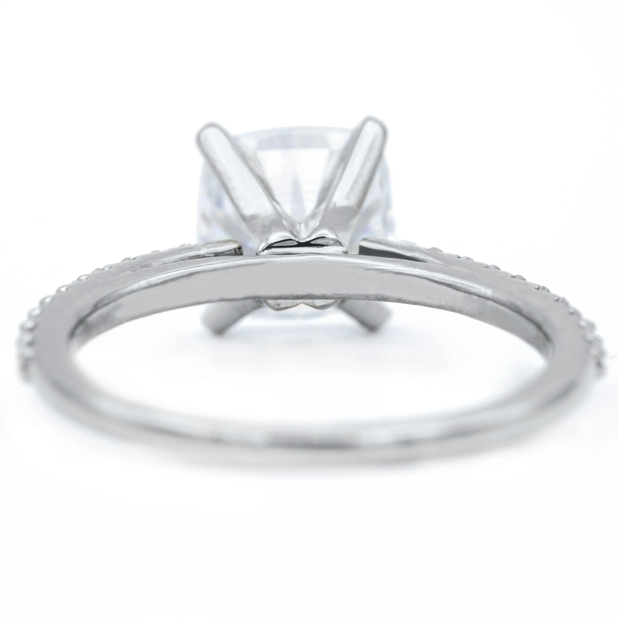 Cushion Moissanite 4 Prongs Diamond Accent Ice Cathedral Solitaire Ring