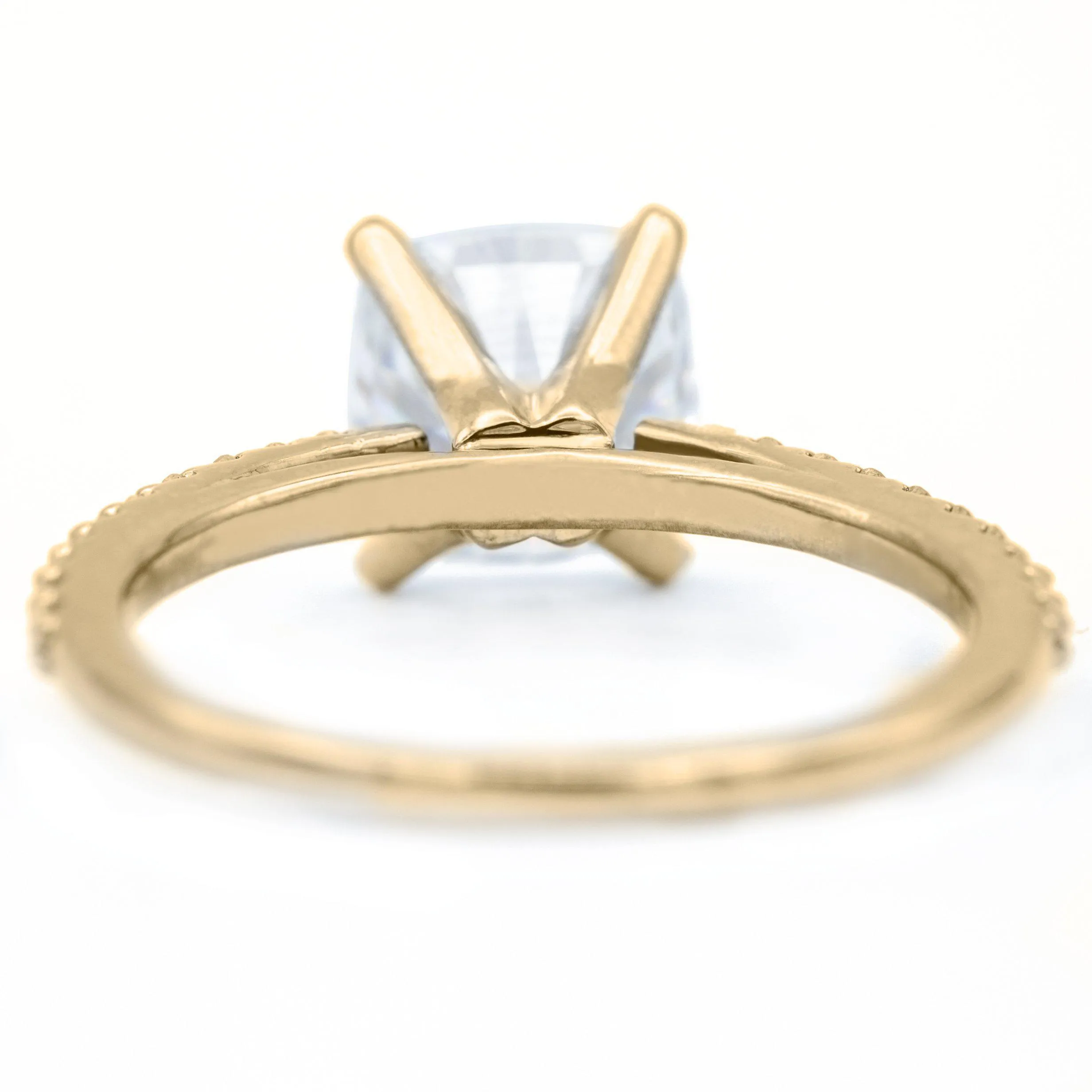 Cushion Moissanite 4 Prongs Diamond Accent Ice Cathedral Solitaire Ring