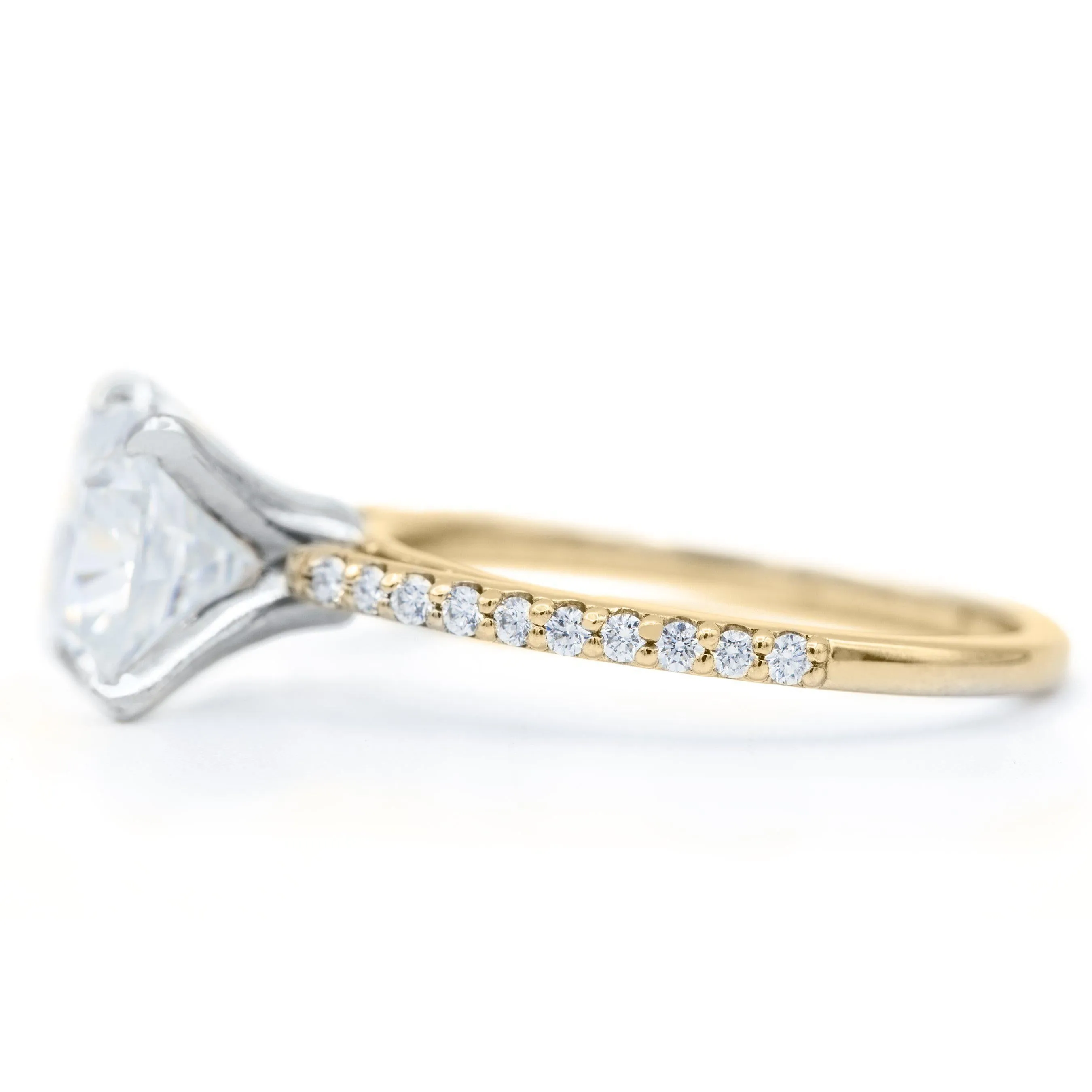 Cushion Moissanite 4 Prongs Diamond Accent Ice Cathedral Solitaire Ring