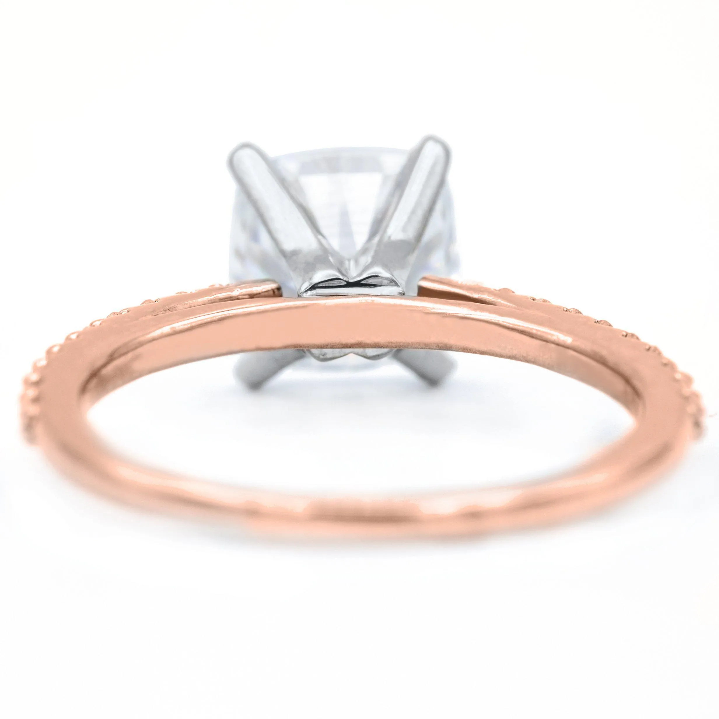 Cushion Moissanite 4 Prongs Diamond Accent Ice Cathedral Solitaire Ring