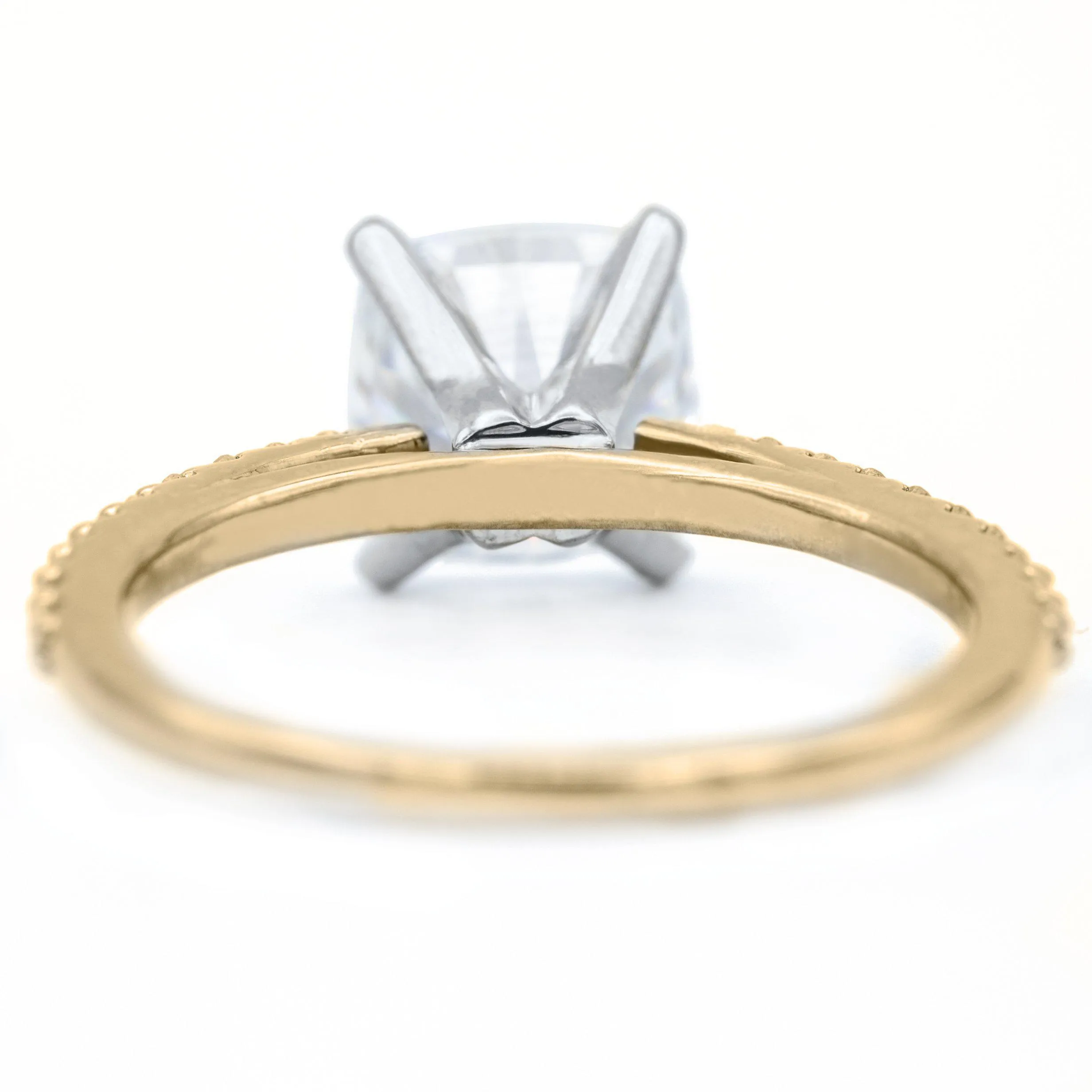Cushion Moissanite 4 Prongs Diamond Accent Ice Cathedral Solitaire Ring