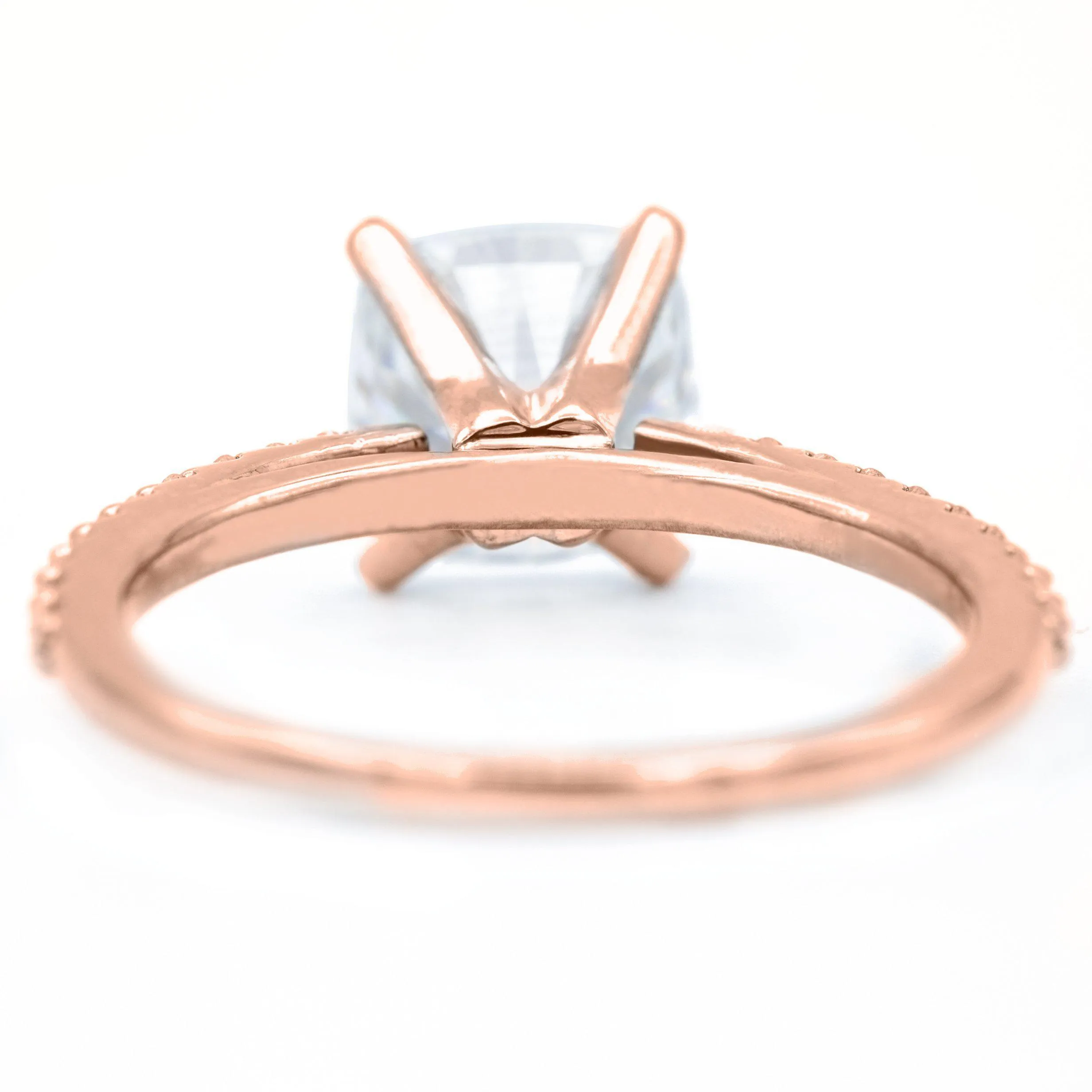 Cushion Moissanite 4 Prongs Diamond Accent Ice Cathedral Solitaire Ring