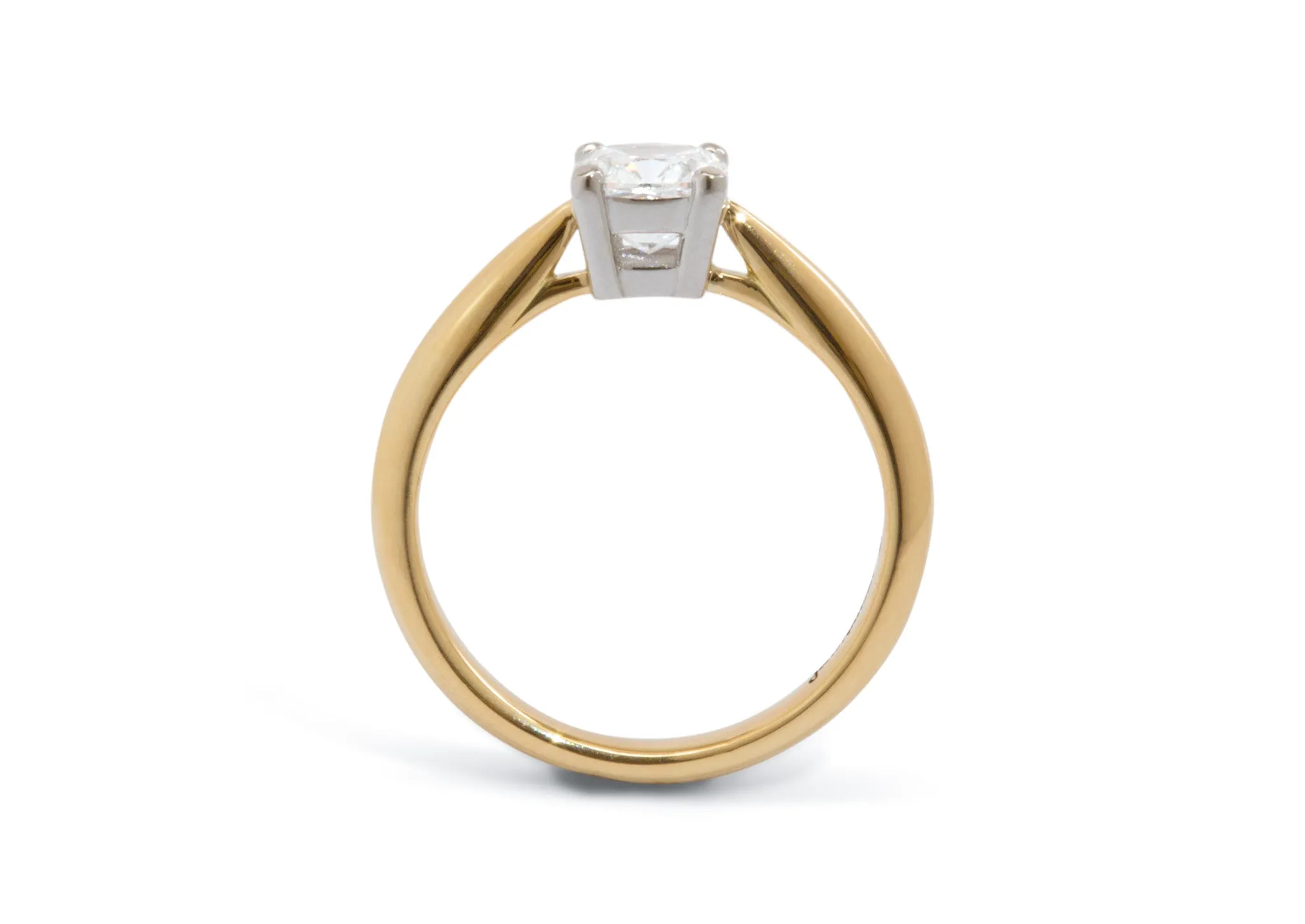 Custom Cushion Diamond Engagement Ring, Yellow Gold & Platinum