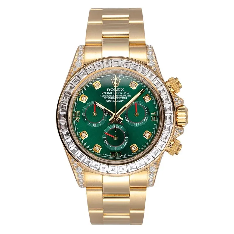 Custom Diamond Set Rolex Daytona 116508 Yellow Gold Custom Green Dial