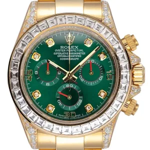 Custom Diamond Set Rolex Daytona 116508 Yellow Gold Custom Green Dial