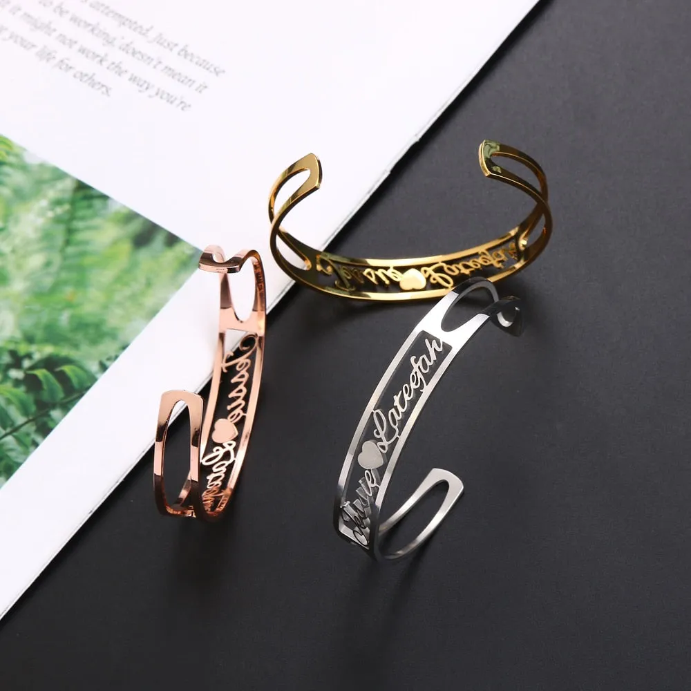 Customize This Lovers 2 Names Love Bangle, Women Men