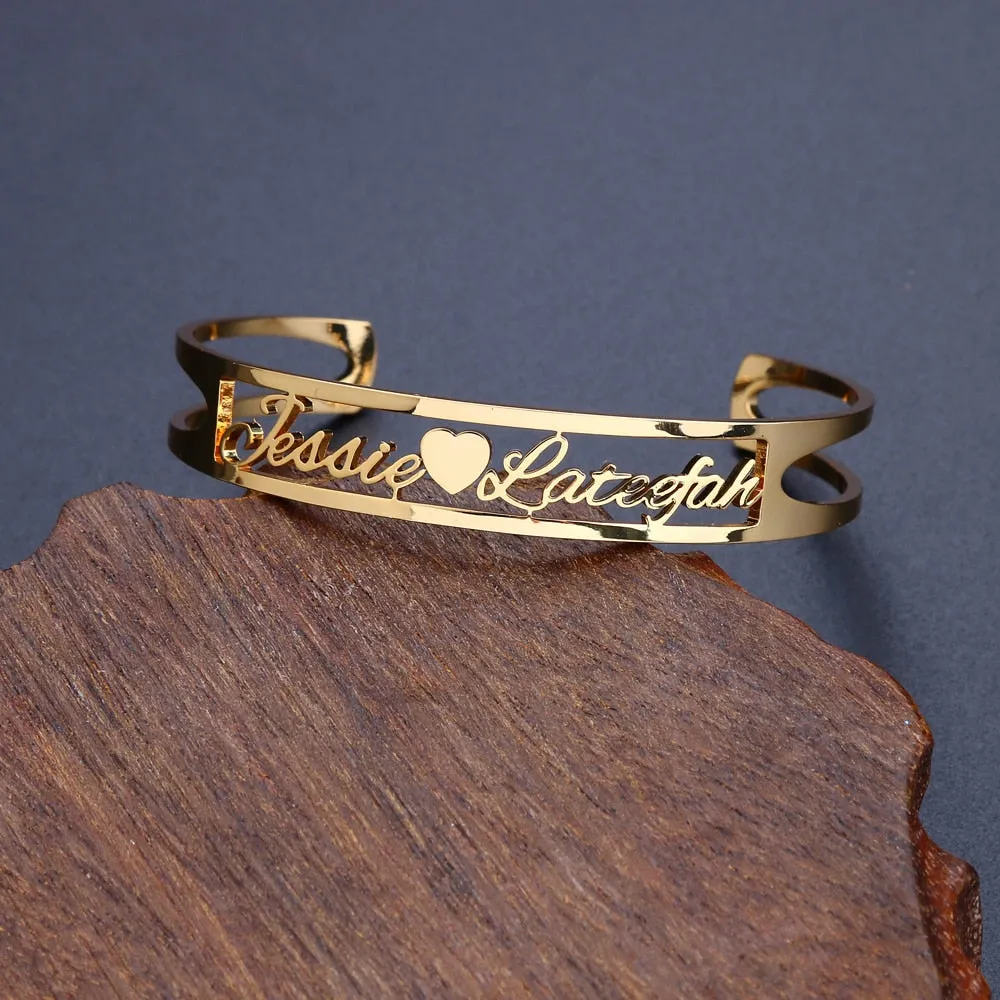 Customize This Lovers 2 Names Love Bangle, Women Men