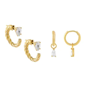 CZ Teardrop Earring Combo Set