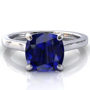 Darci Cushion Blue Sapphire 4 Prong Cathedral Solitaire Engagement Ring