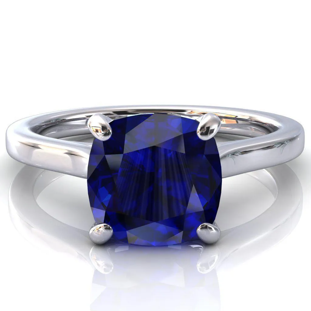 Darci Cushion Blue Sapphire 4 Prong Cathedral Solitaire Engagement Ring