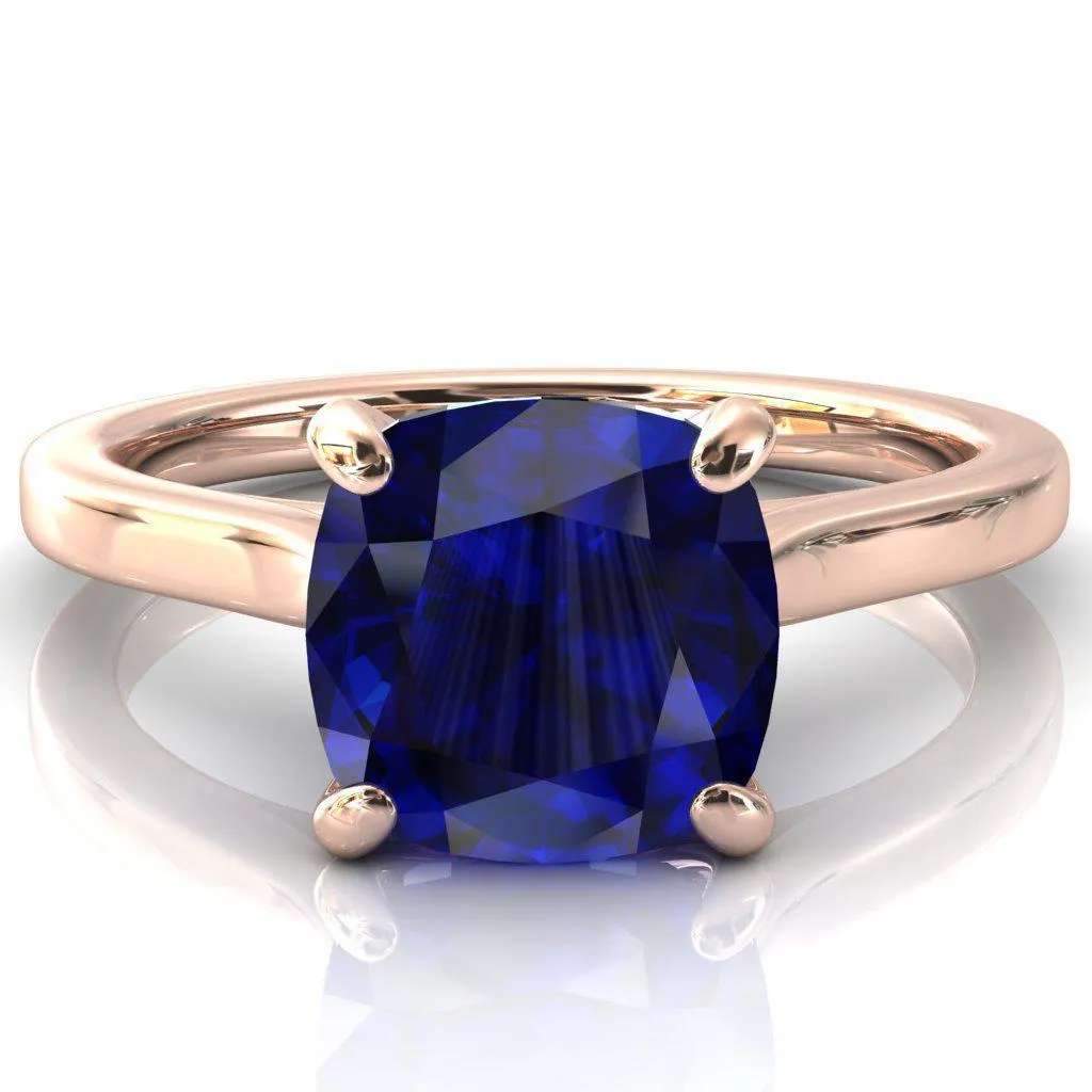 Darci Cushion Blue Sapphire 4 Prong Cathedral Solitaire Engagement Ring