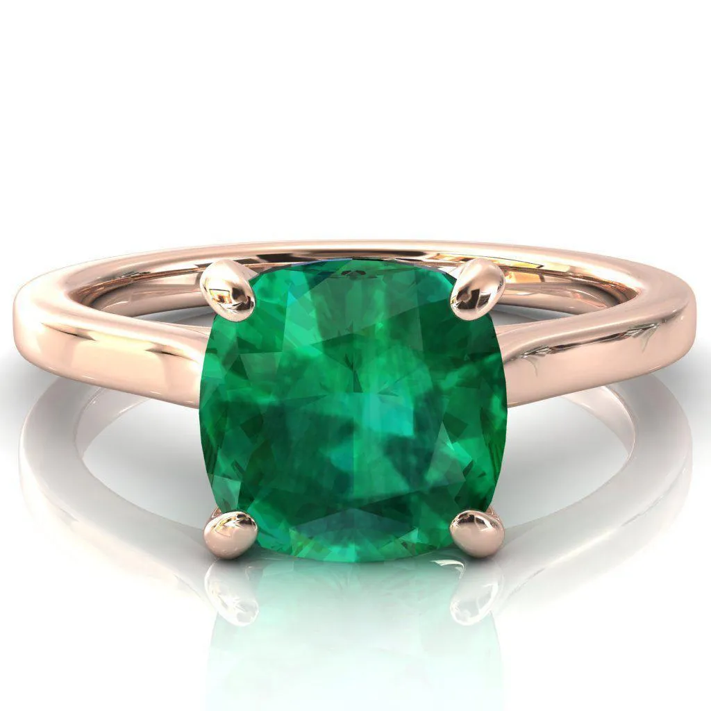 Darci Cushion Emerald 4 Prong Cathedral Solitaire Engagement Ring