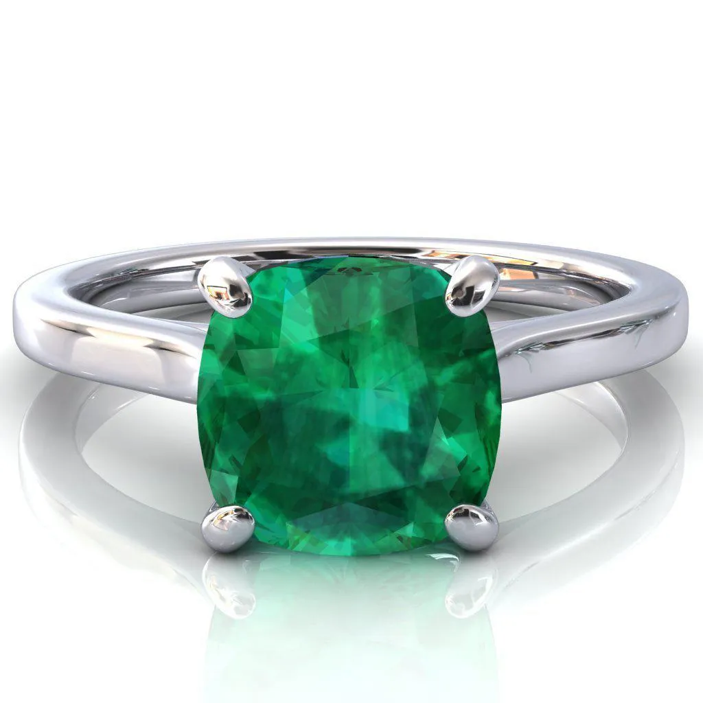 Darci Cushion Emerald 4 Prong Cathedral Solitaire Engagement Ring