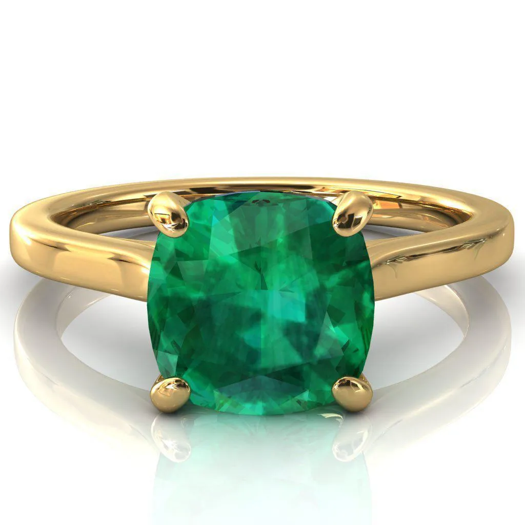 Darci Cushion Emerald 4 Prong Cathedral Solitaire Engagement Ring