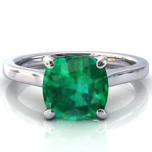 Darci Cushion Emerald 4 Prong Cathedral Solitaire Engagement Ring