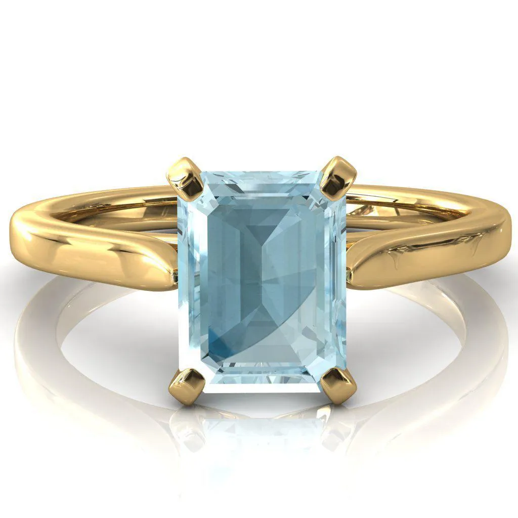 Darci Emerald Aqua Blue Spinel 4 Prong Cathedral Solitaire Engagement Ring