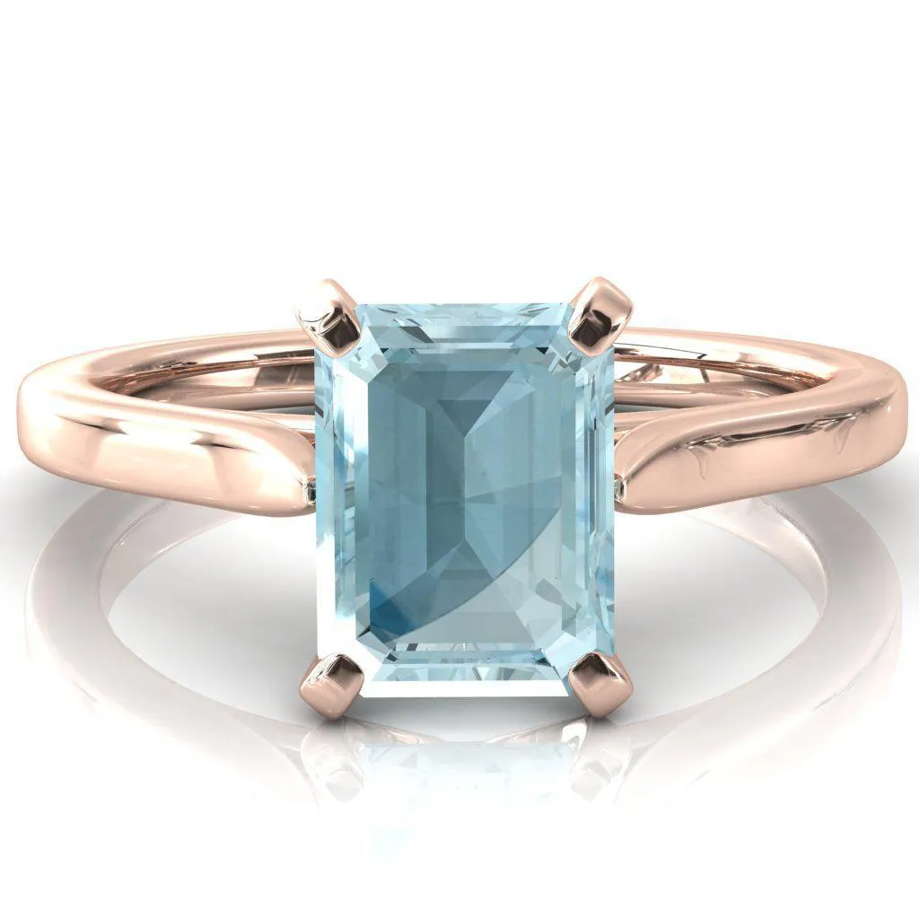 Darci Emerald Aqua Blue Spinel 4 Prong Cathedral Solitaire Engagement Ring