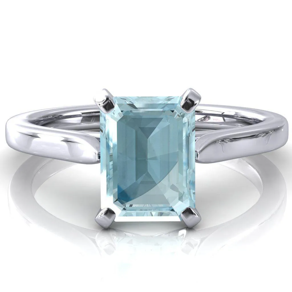Darci Emerald Aqua Blue Spinel 4 Prong Cathedral Solitaire Engagement Ring