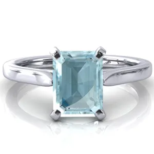 Darci Emerald Aqua Blue Spinel 4 Prong Cathedral Solitaire Engagement Ring