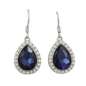 Dark Blue Crystal Teardrop Dangling Pierced Earring - PT410ME