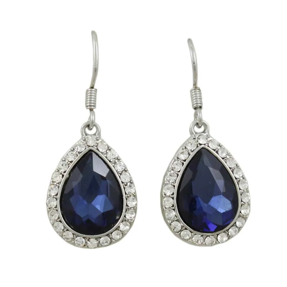 Dark Blue Crystal Teardrop Dangling Pierced Earring - PT410ME