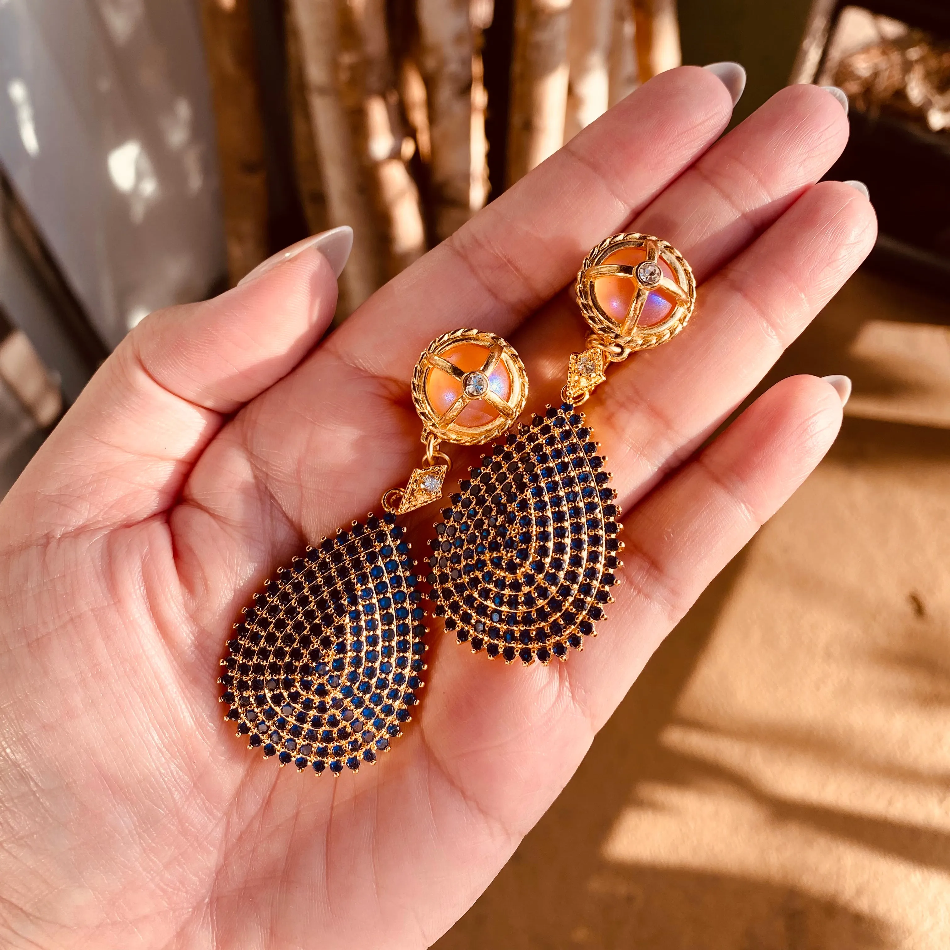 Dark blue teardrop earrings