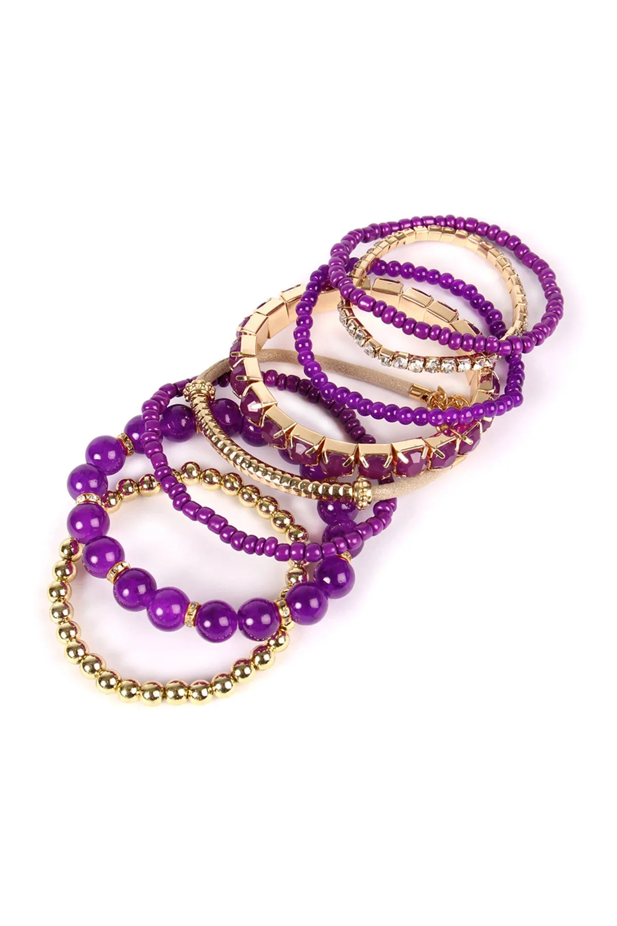 Dark Purple Multicolor Stretch Bracelet - Pack of 6