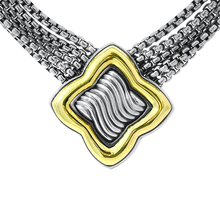 David Yurman Estate 18k Gold and Sterling Silver Quatrefoil Necklace