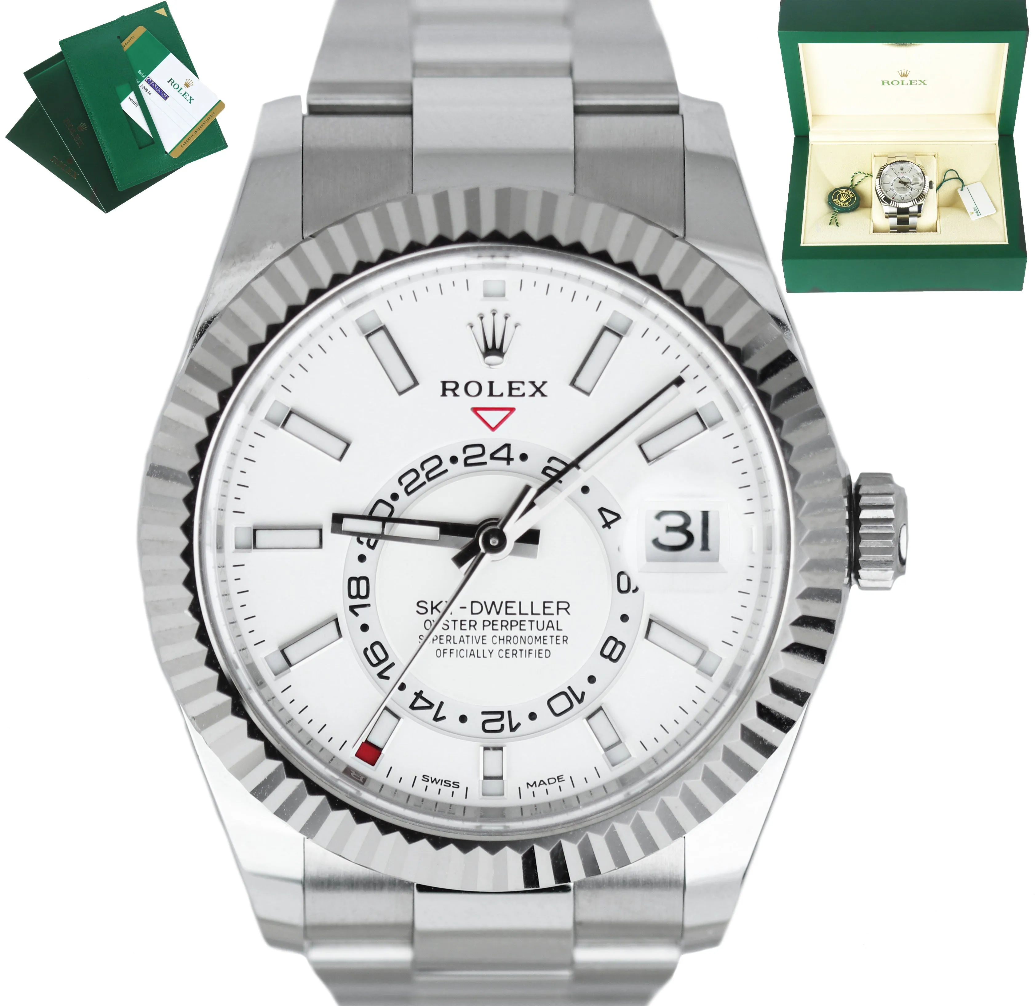 DEC 2019 Rolex Sky-Dweller Stainless 18K White Gold Silver 326934 42mm Watch