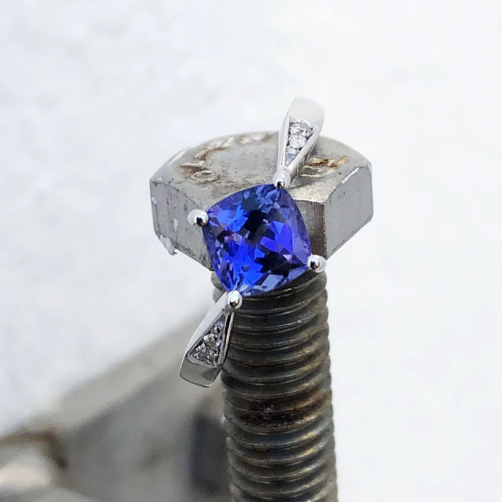 Delicate Cushion Cut Tanzanite Ring with Diamond Accents