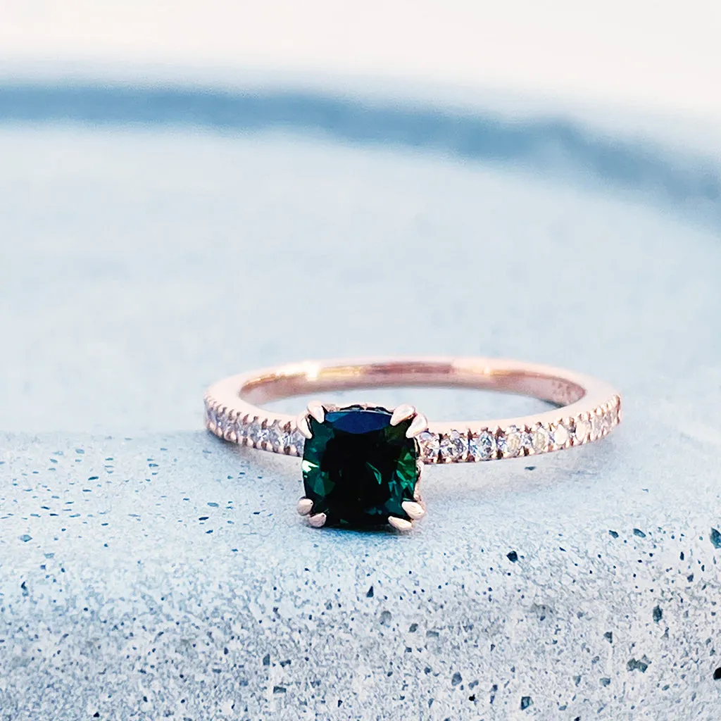 Delicious Double Claw Green Tourmaline and Diamond Band Ring