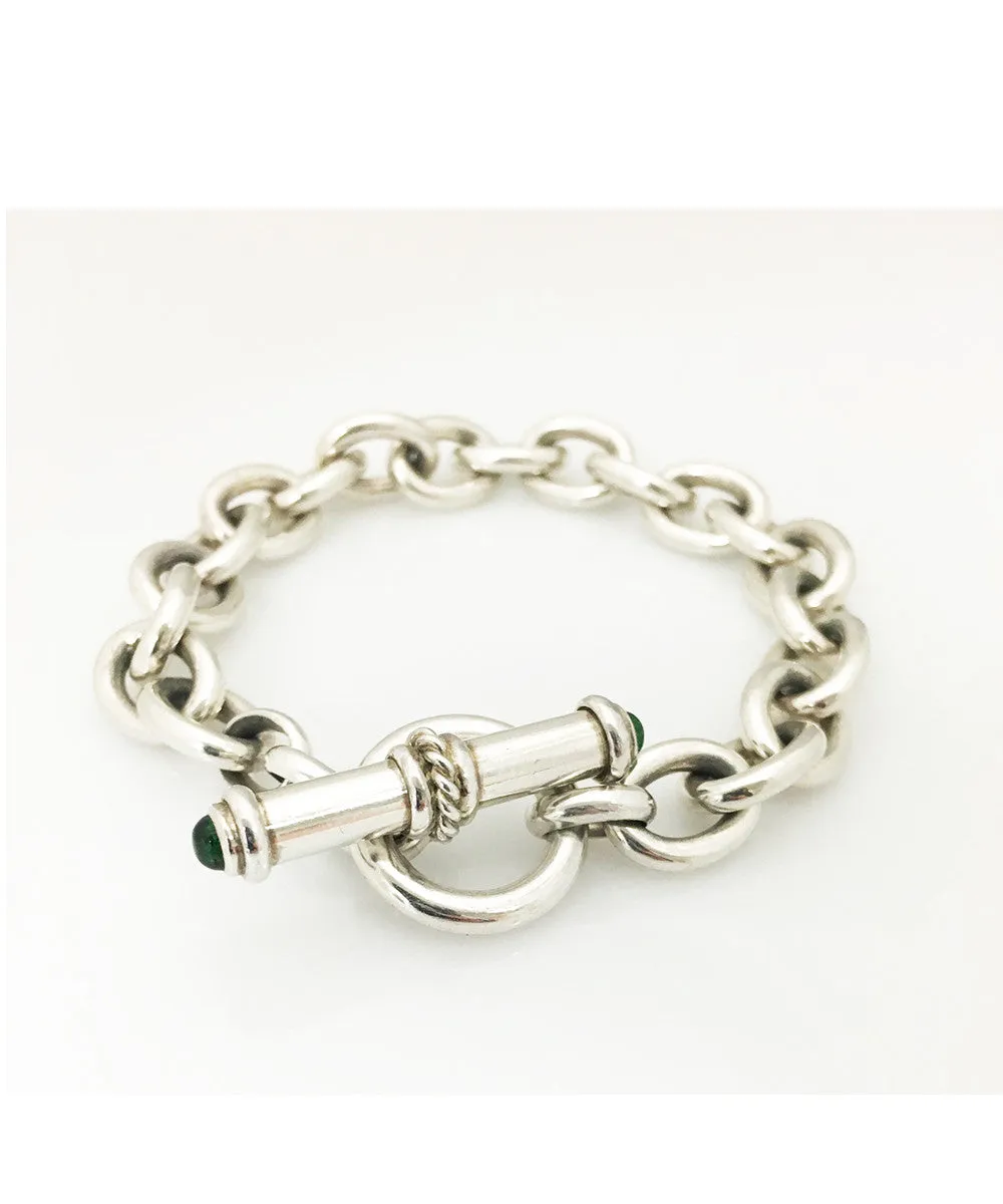 DFS Sterling Silver Handmade Cable Bracelet with Tourmaline Toggle