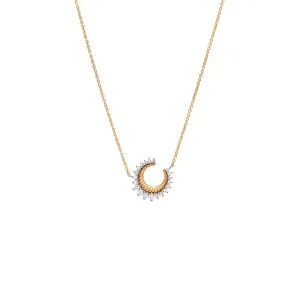 Diamond 3 Prong Half Circle Pendant Necklace 14K