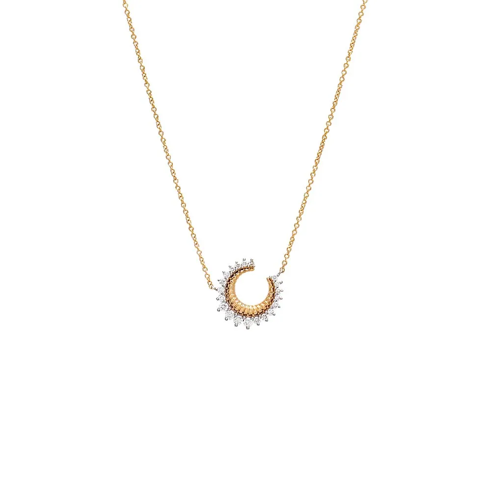 Diamond 3 Prong Half Circle Pendant Necklace 14K