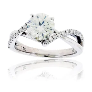Diamond & Round Moissanite Center Stone Engagement Ring