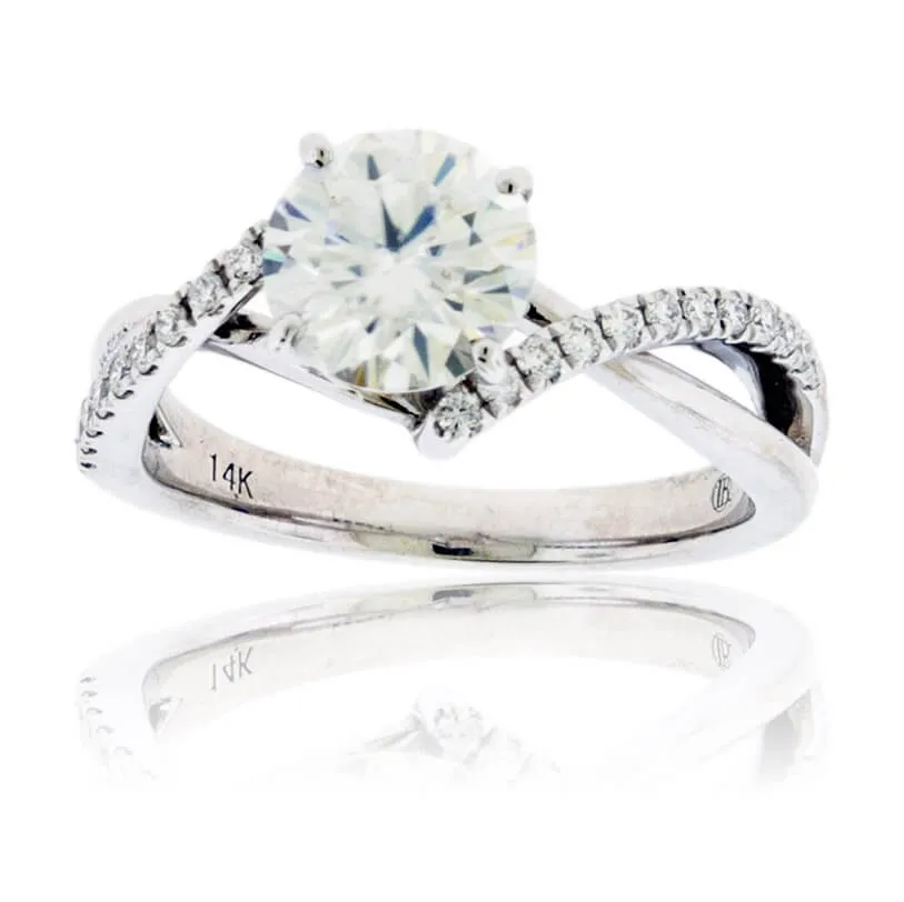 Diamond & Round Moissanite Center Stone Engagement Ring