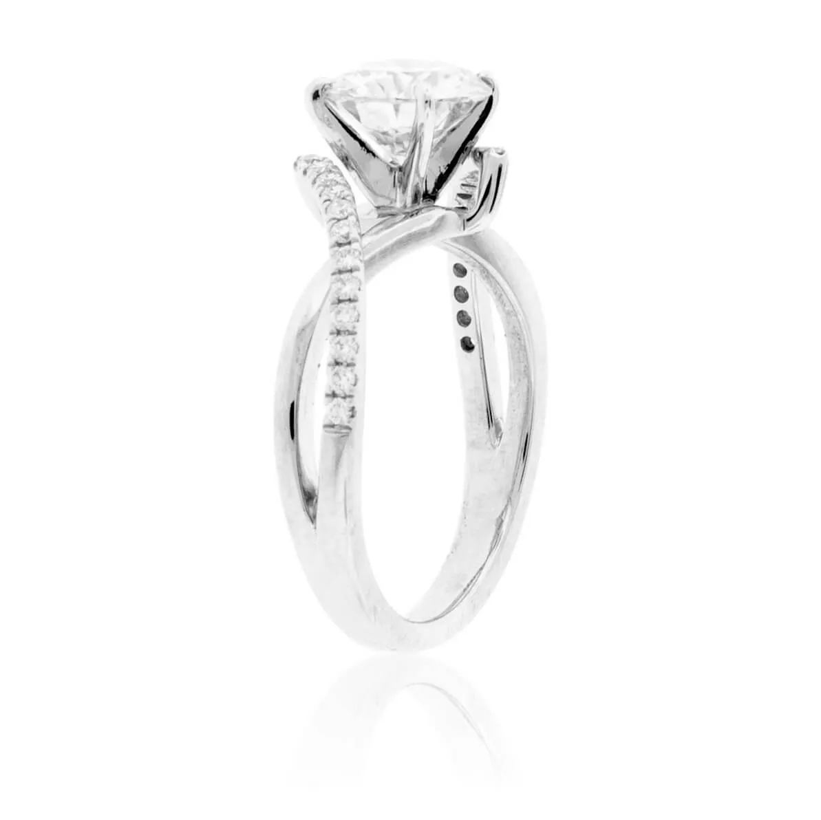 Diamond & Round Moissanite Center Stone Engagement Ring