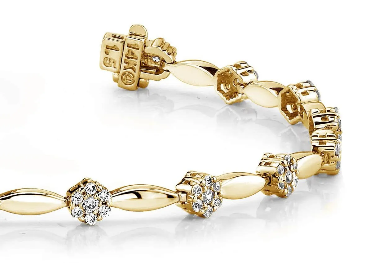 Diamond Cluster Link Bracelet In Diamond with 1.50 ct.(finished) 1.3mm, 1.7mm