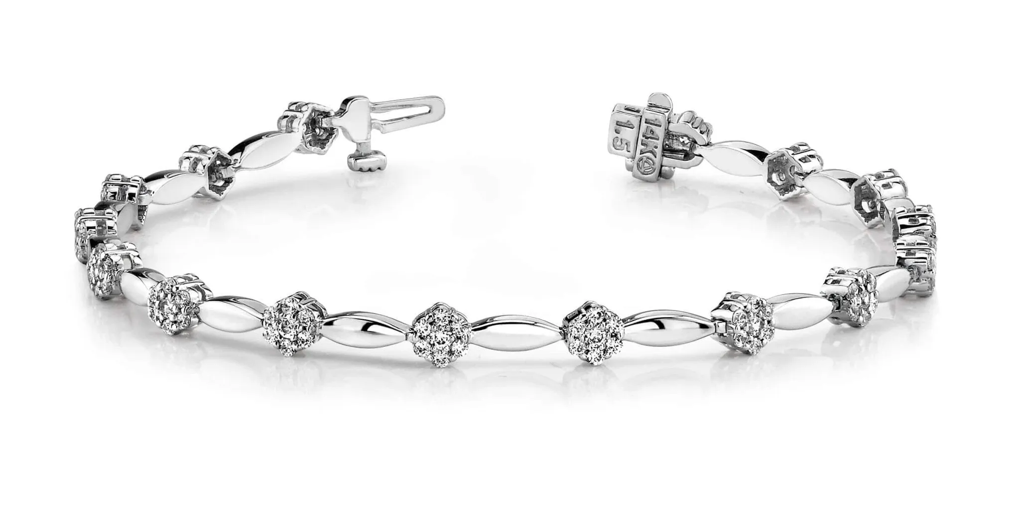 Diamond Cluster Link Bracelet In Diamond with 1.50 ct.(finished) 1.3mm, 1.7mm