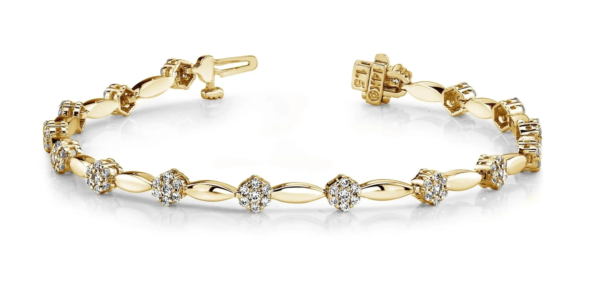 Diamond Cluster Link Bracelet In Diamond with 1.50 ct.(finished) 1.3mm, 1.7mm