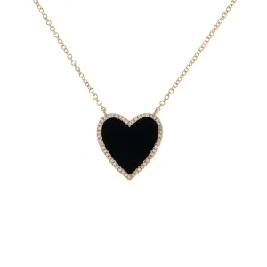 Diamond Onyx Heart Necklace 14K