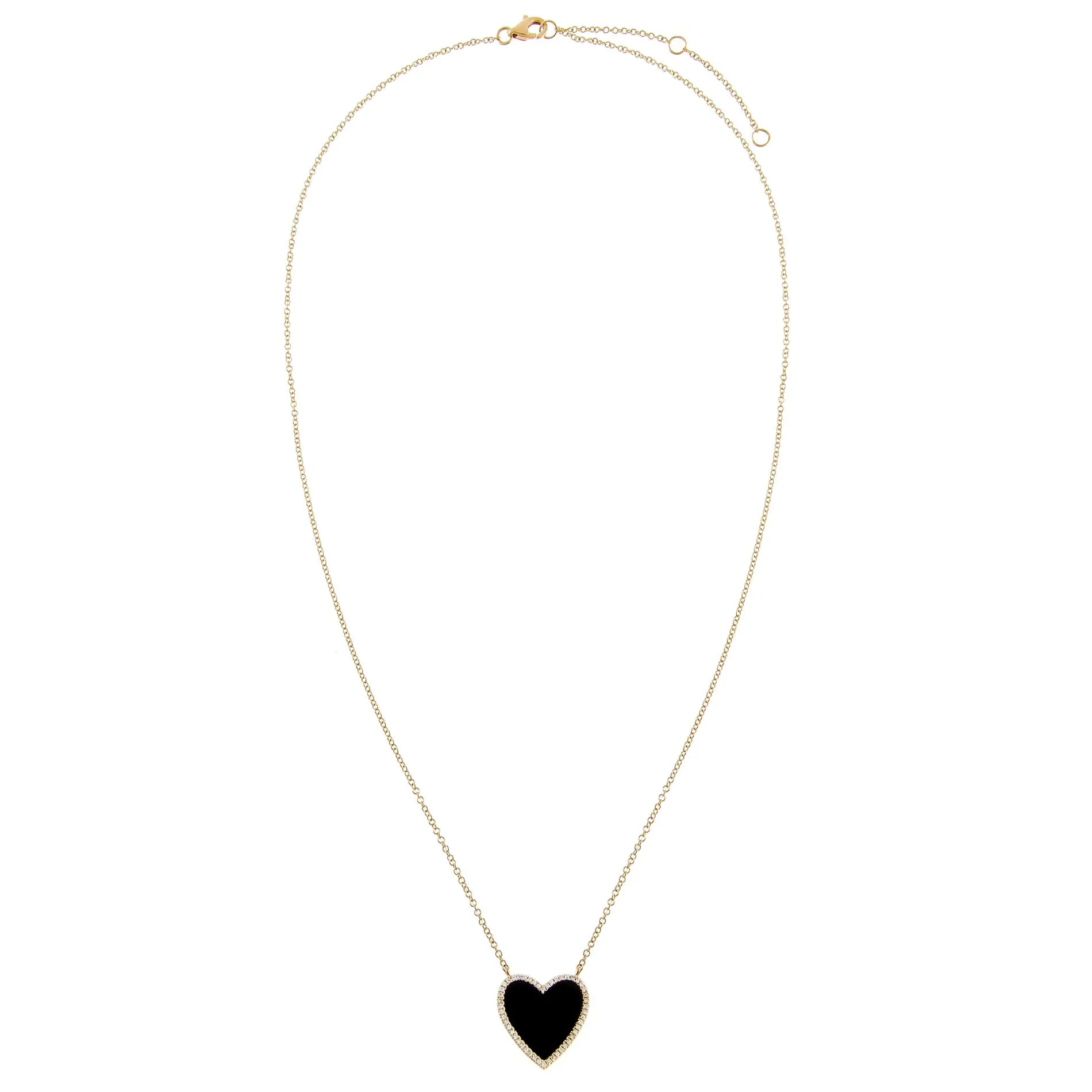 Diamond Onyx Heart Necklace 14K