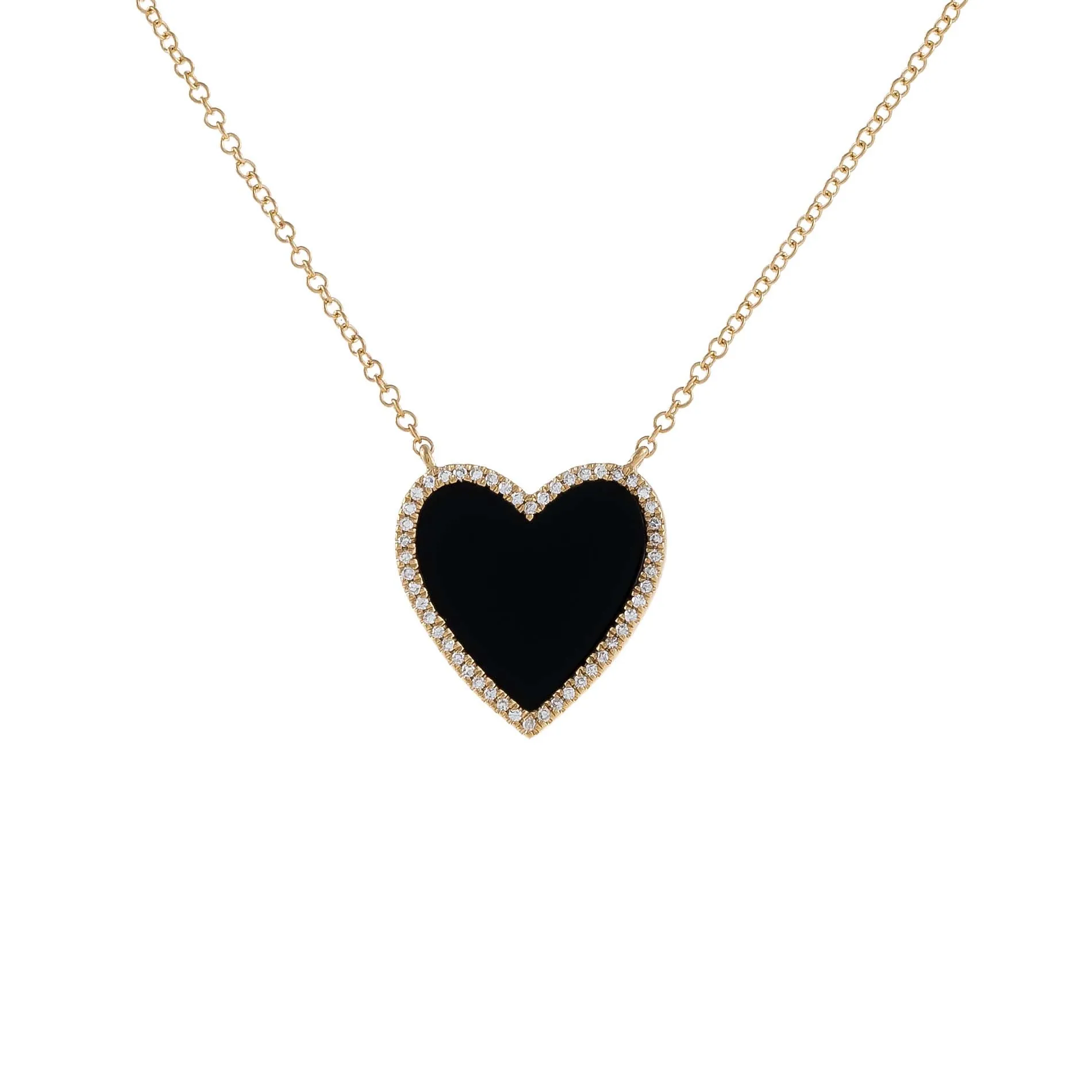 Diamond Onyx Heart Necklace 14K