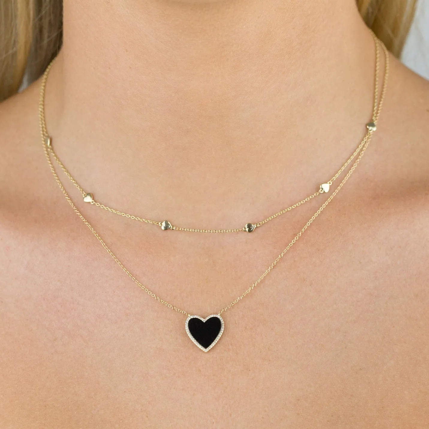 Diamond Onyx Heart Necklace 14K