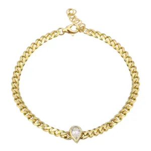 Diamond Pear Center Cuban Link Bracelet