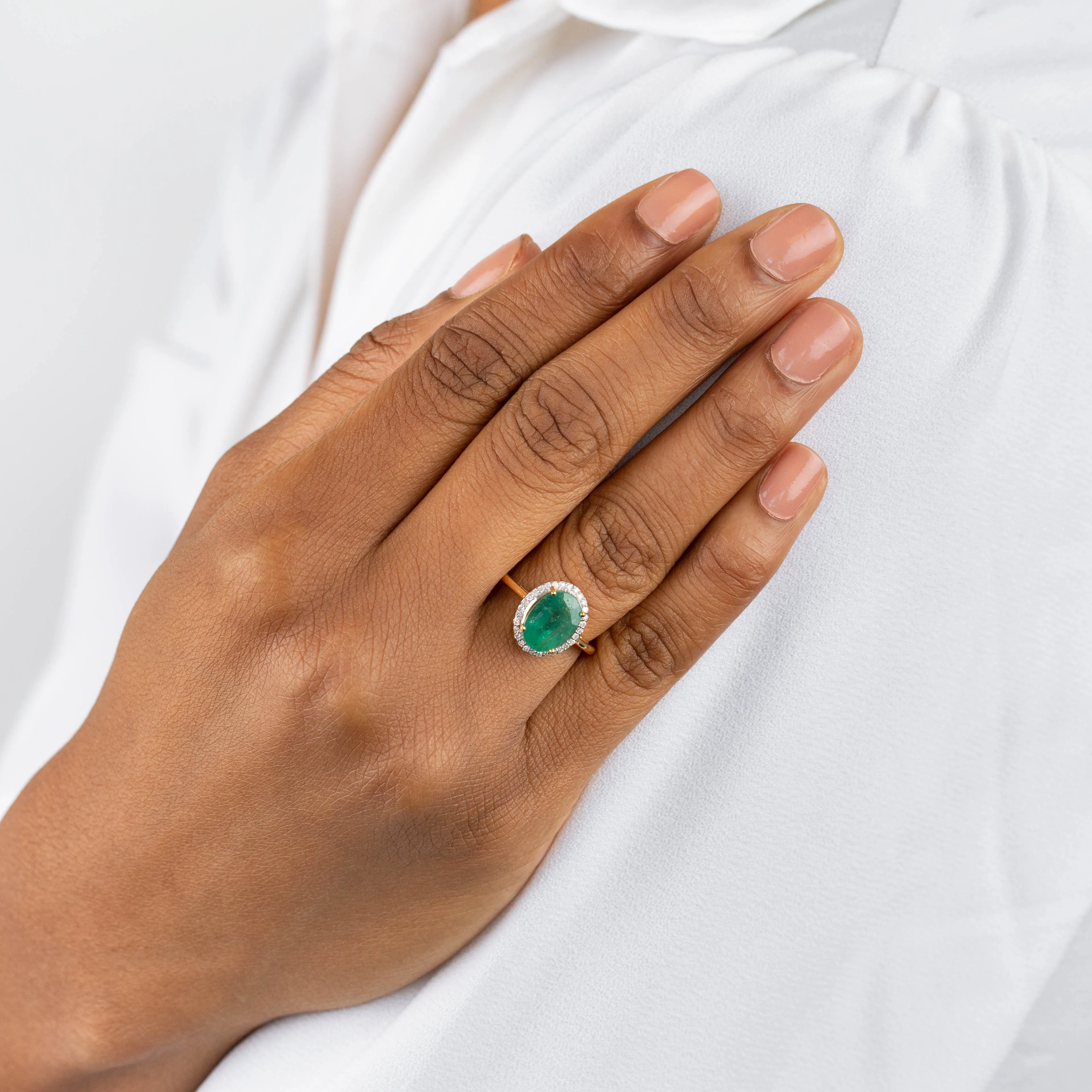 Diamond X Emerald Stone Ring 14K
