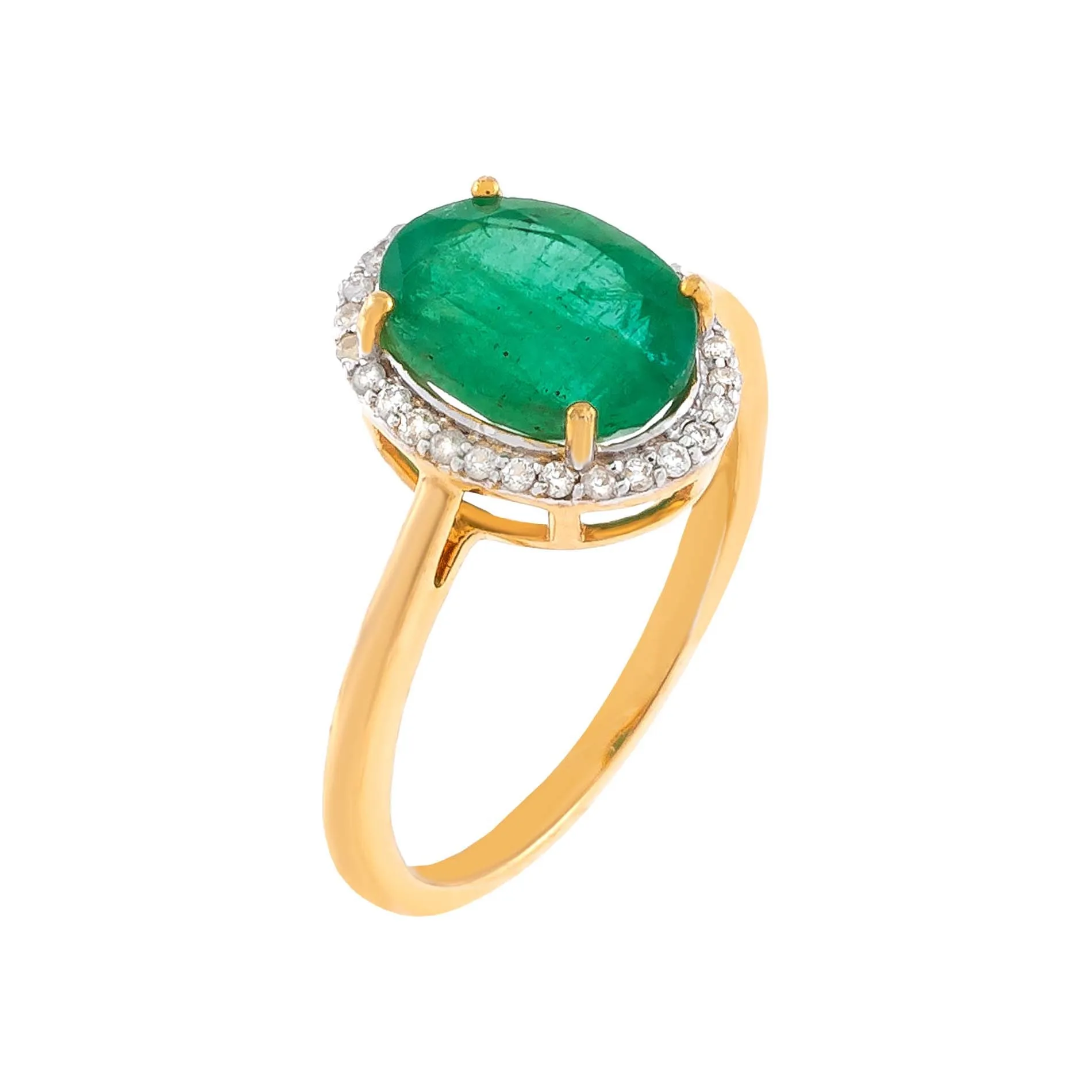 Diamond X Emerald Stone Ring 14K