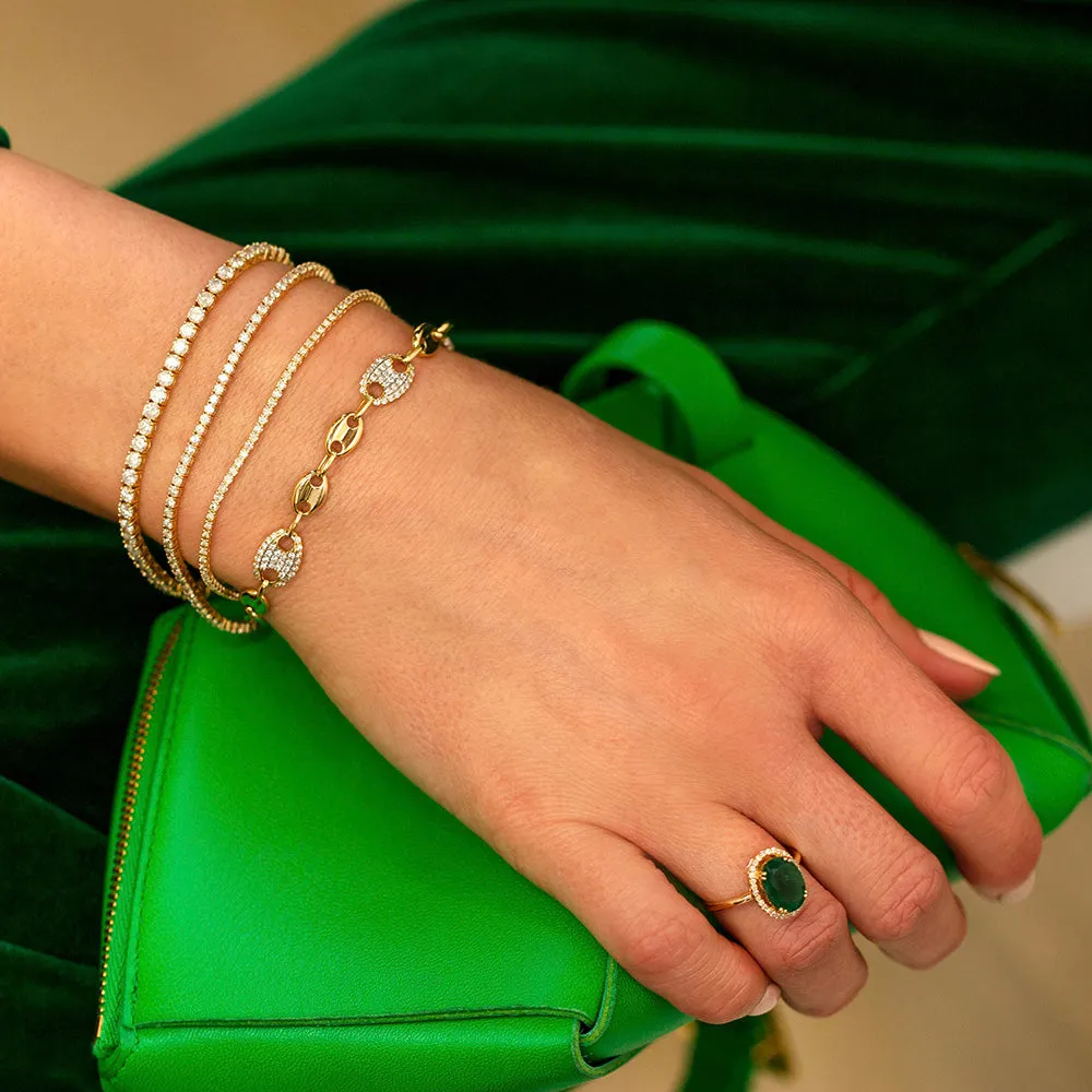Diamond X Emerald Stone Ring 14K