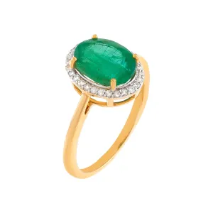 Diamond X Emerald Stone Ring 14K
