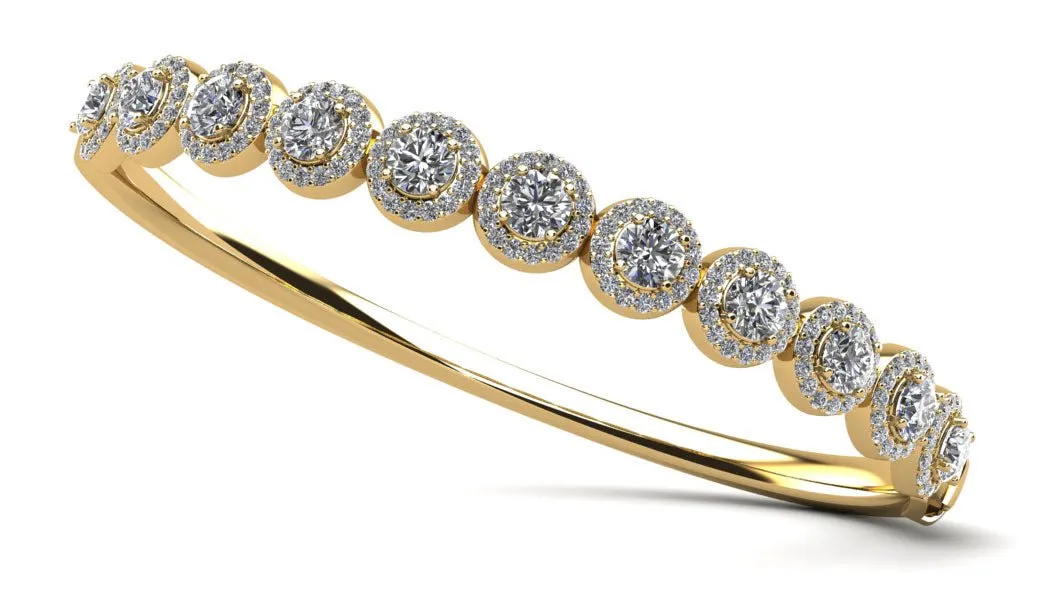 Divinely Dazzling Halo Bangle Diamond Bracelet with 2.56 ct.(finished) 1mm, 3.2mm
